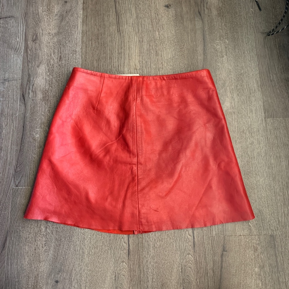 Red leather skirt